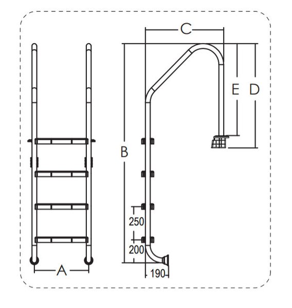 Scara din inox AISI-304 cu 2 trepte pentru piscine